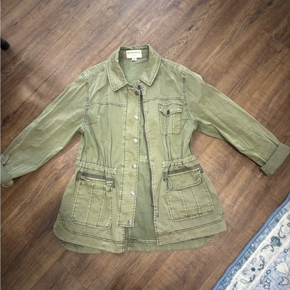 Washed Olive Utility Jacket With Patch Pockets - image 1